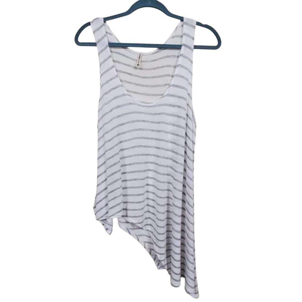 Emma & Sam Asymmetrical Striped Tank Top White Gray Women Size S Rayon